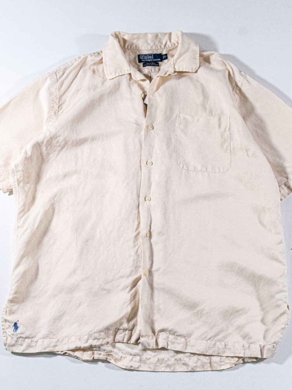 Polo Ralph Lauren Caldwell Shirt Silk Linen Large Vintage Loop Collar Camp
